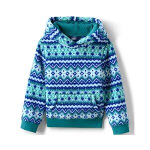 Lands' End Spade Blue Chevron Fair Isle High Pile Fleece Hoodie Kids Size 8 NWT